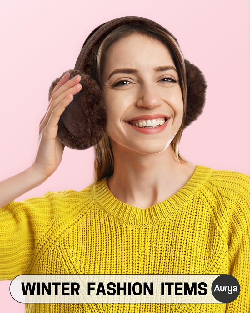 Aurya Ear Muffs - Classic Unisex Ear Warmer Winter Outdoor Earmuffs for Women (Coffee, Standard) - Image 2